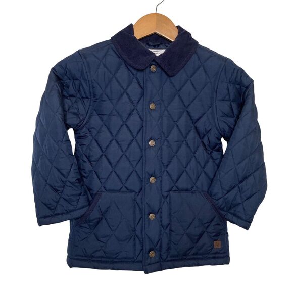 Janie and Jack Boys Quilted Barn Navy Coat Jacket Corduroy Trim Size 5/6 Yrs